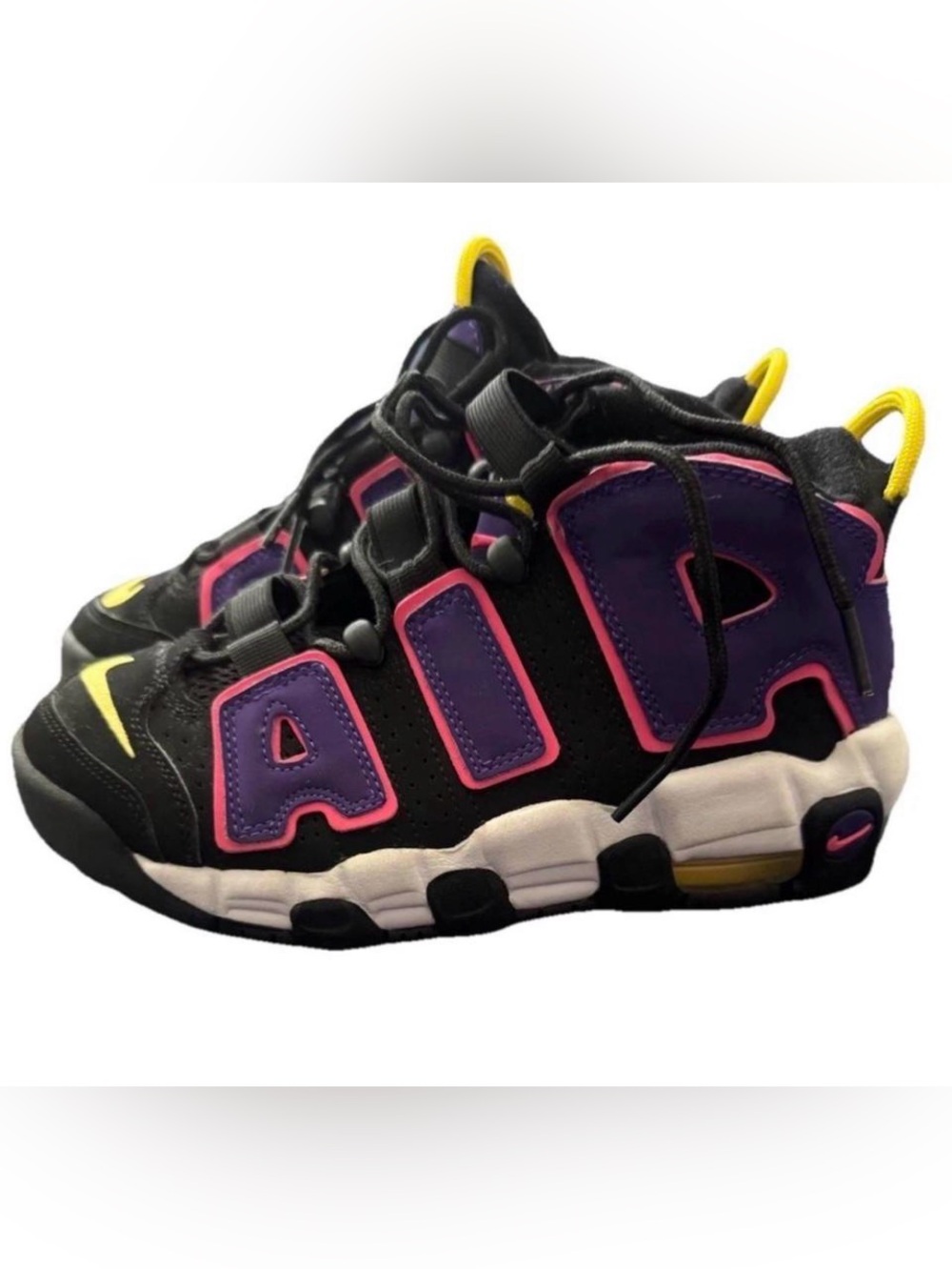 Kids Black Purple Pink Athletic Shoes with Yellow Accents